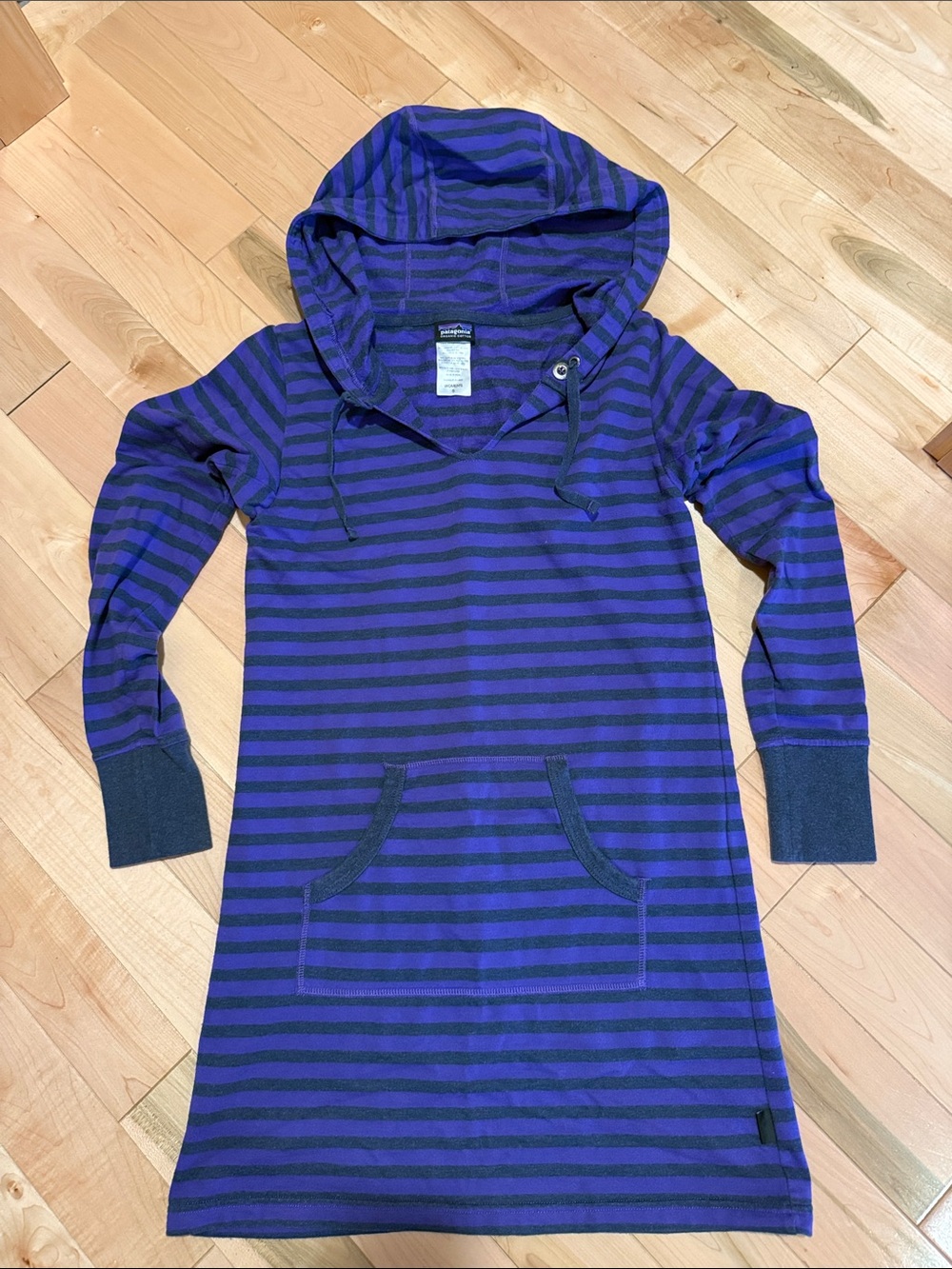 Patagonia Purple and Grey Striped Hooded Knit Dress